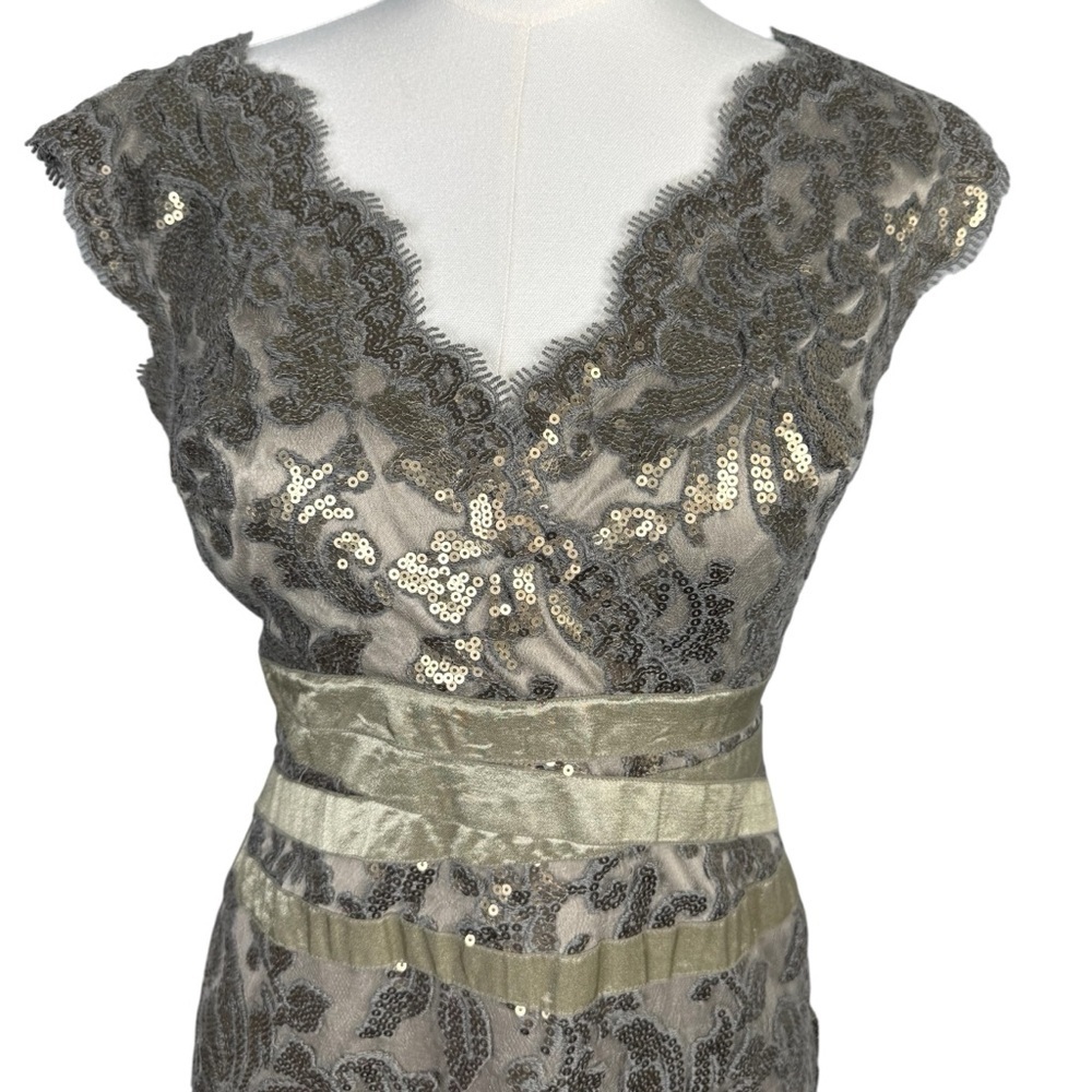 Tadashi Shoji Smoke Pearl Sequin Lace Cocktail Dress 6P
V Neck Sheath Evening - Picture 4 of 15